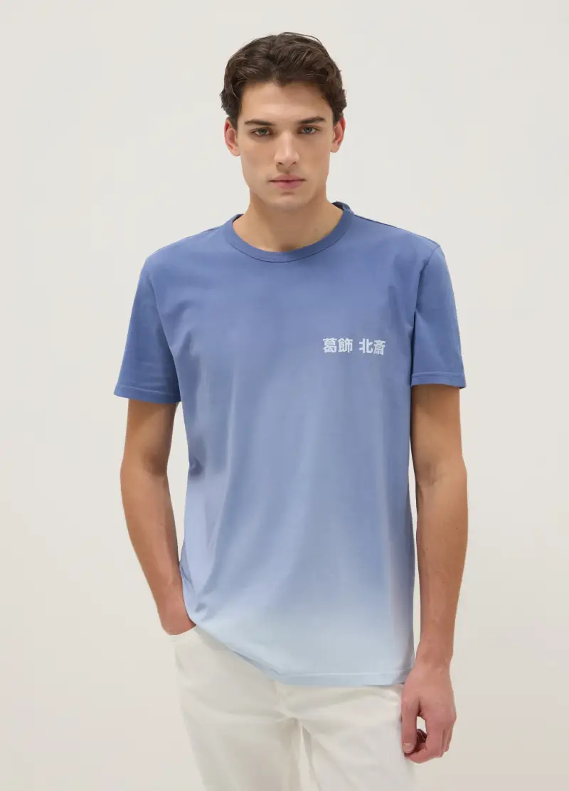 T-shirt In Puro Cotone Blu Regular Fit Con Stampa, Uomo, Blu