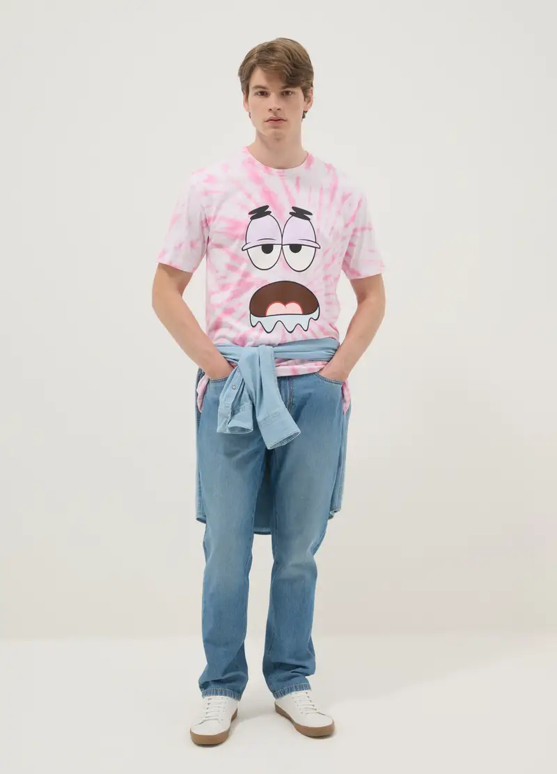 T-shirt In Puro Cotone Multicolor Regular Fit Tie-dye Con Patrick Star, Uomo, Multicolor miniatura 2