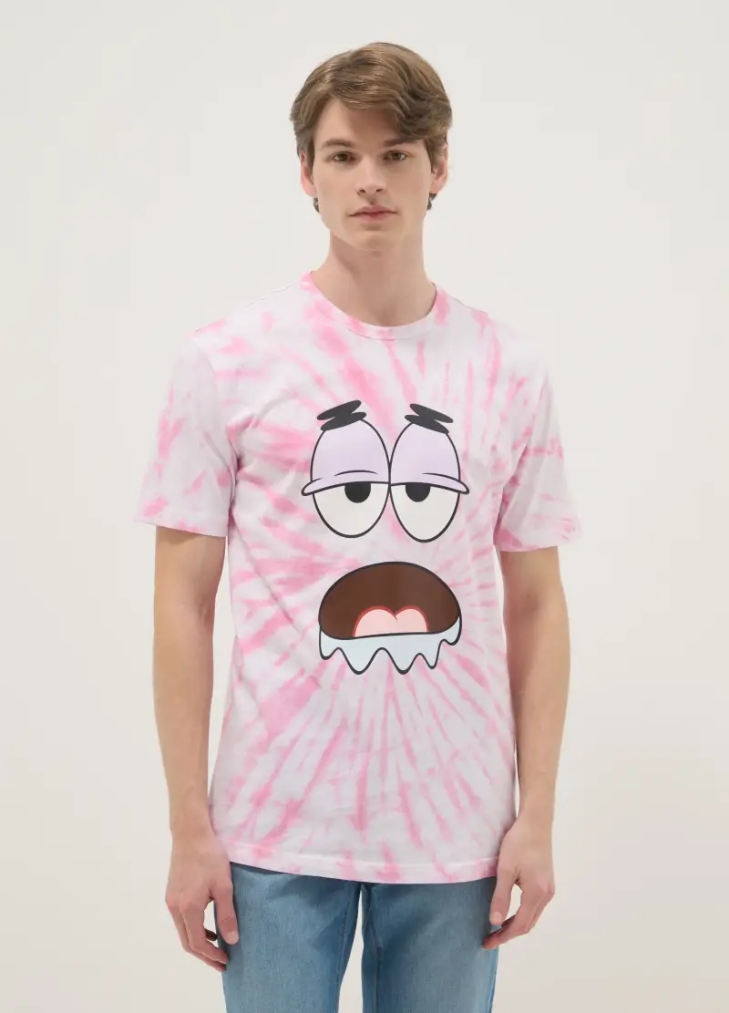 T-shirt In Puro Cotone Multicolor Regular Fit Tie-dye Con Patrick Star, Uomo, Multicolor miniatura 3