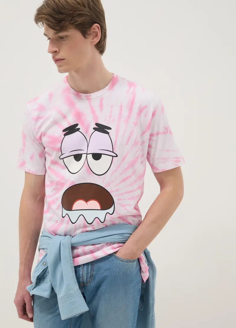 T-shirt In Puro Cotone Multicolor Regular Fit Tie-dye Con Patrick Star, Uomo, Multicolor