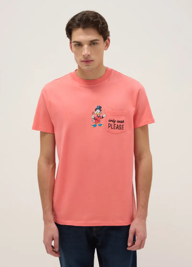 T-shirt In Puro Cotone Nero Regular Fit Con Stampa, Uomo, Rosa
