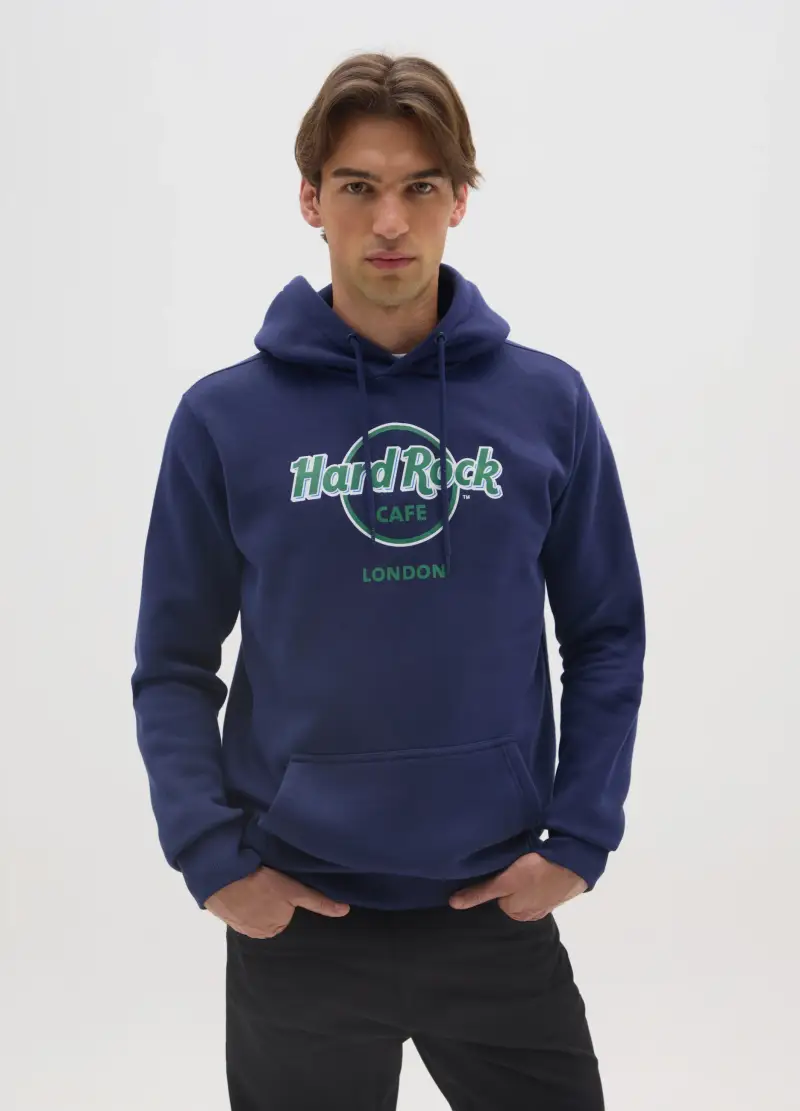 Felpa Con Cappuccio Blu In Misto Cotone Con Stampa Hard Rock Cafe, Uomo, Blu miniatura 2