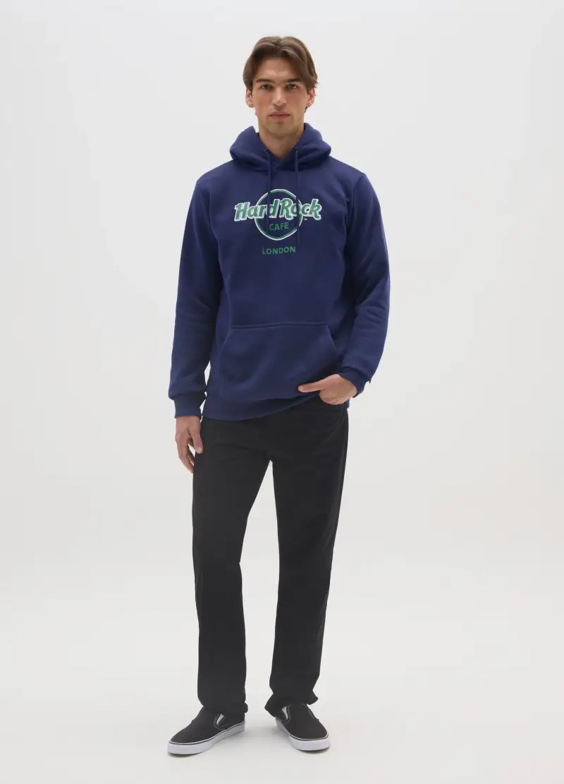 Felpa Con Cappuccio Blu In Misto Cotone Con Stampa Hard Rock Cafe, Uomo, Blu