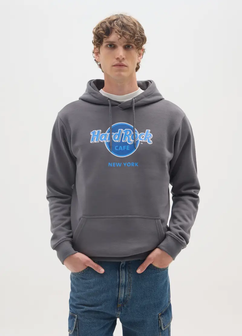 Felpa Con Cappuccio In Misto Cotone Grigia Con Logo Hard Rock Cafe, Uomo, Grigio miniatura 2
