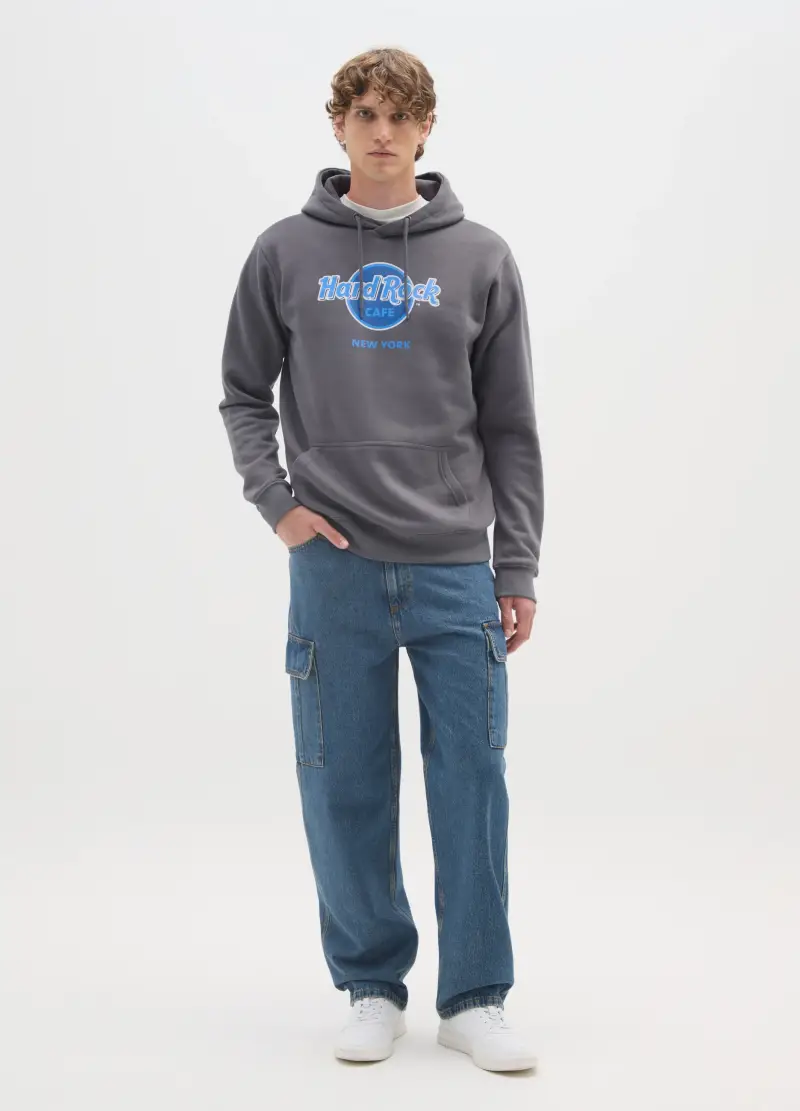 Felpa Con Cappuccio In Misto Cotone Grigia Con Logo Hard Rock Cafe, Uomo, Grigio
