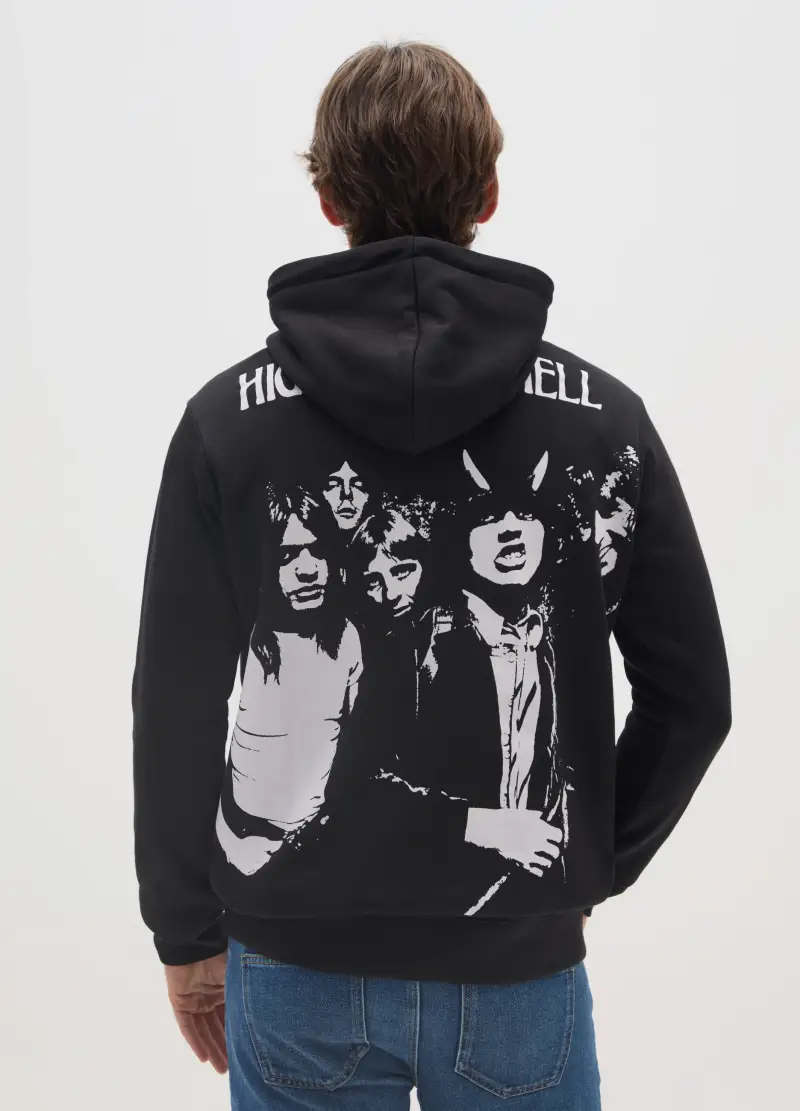 Felpa In Misto Cotone Nera Con Cappuccio Con Stampa Ac/dc, Uomo, Nero miniatura 3