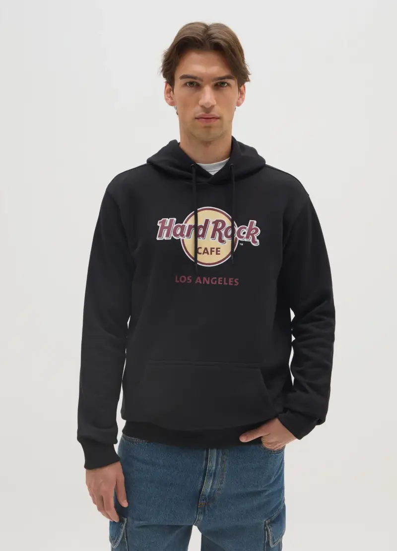 Felpa In Misto Cotone Nero Con Stampa Hard Rock Cafe, Uomo, Nero