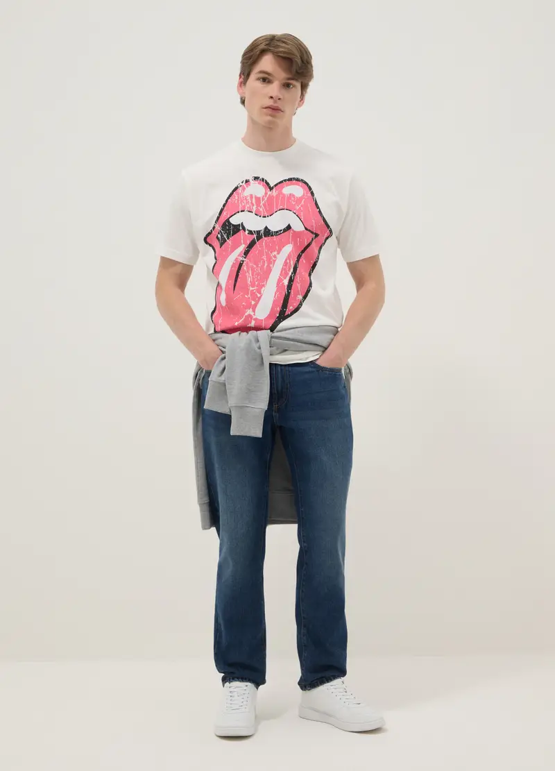 T-shirt In Puro Cotone Bianca Regular Fit Con Stampa Rolling Stones, Uomo, Bianco miniatura 2