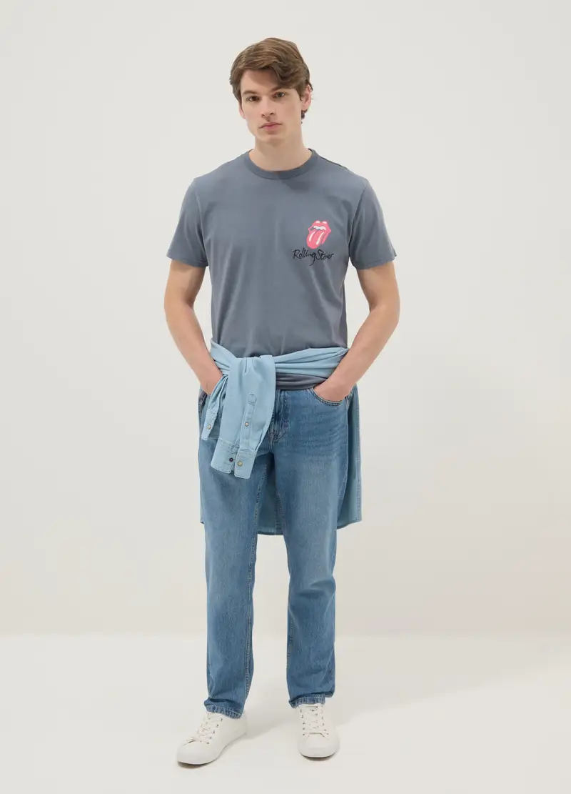 T-shirt In Puro Cotone Grigia Regular Fit Con Stampa Rolling Stones, Uomo, Grigio miniatura 2