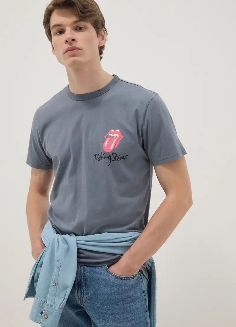 T-shirt In Puro Cotone Grigia Regular Fit Con Stampa Rolling Stones, Uomo, Grigio