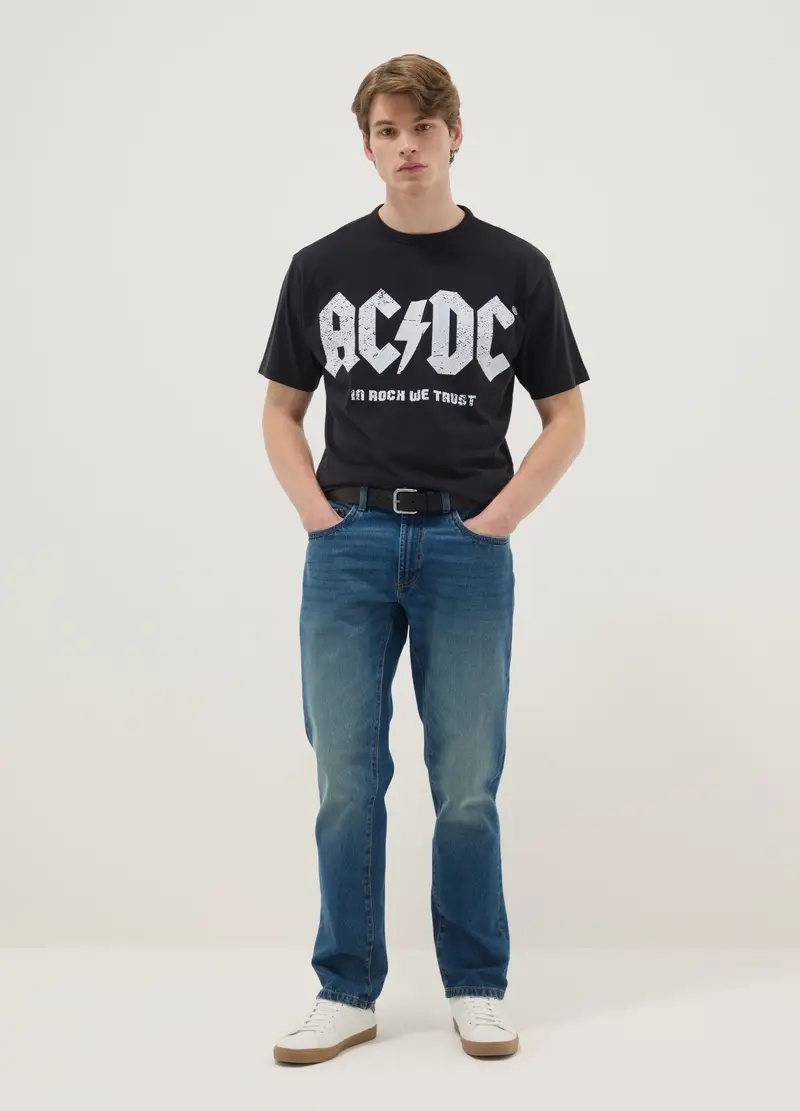 T-shirt In Puro Cotone Nero Regular Fit Con Logo Ac/dc, Uomo, Nero miniatura 3