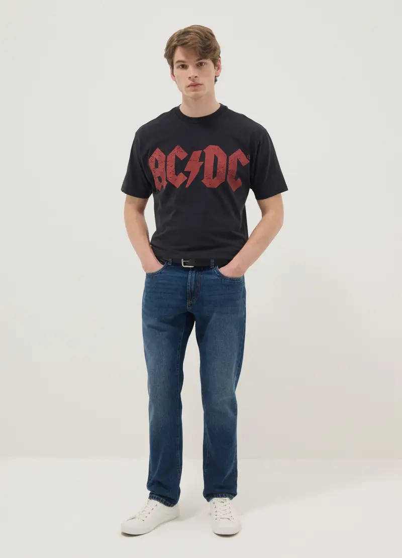 T-shirt In Puro Cotone Nero Regular Fit Con Logo Ac/dc, Uomo, Nero miniatura 2