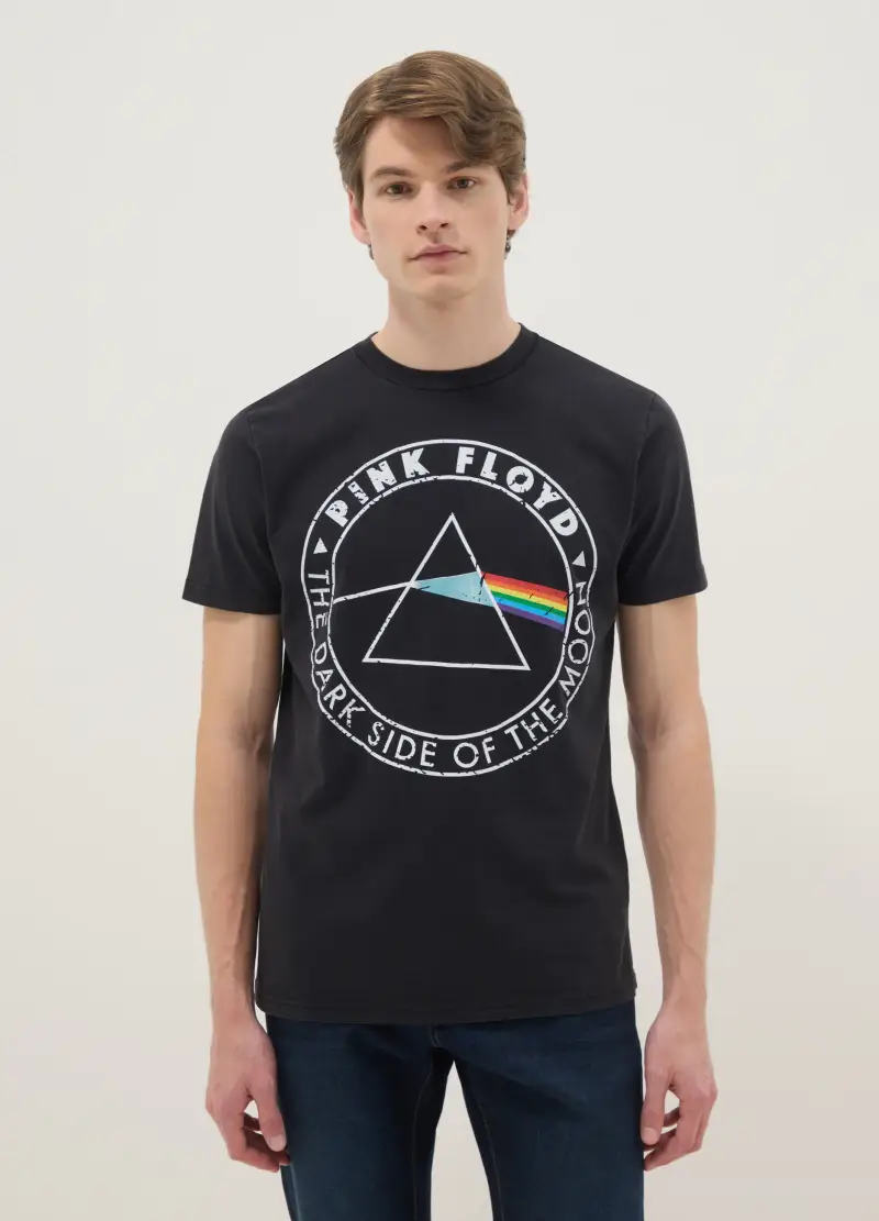 T-shirt In Puro Cotone Nero Regular Fit Con Stampa Pink Floyd, Uomo, Nero miniatura 3