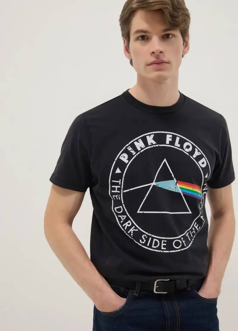 T-shirt In Puro Cotone Nero Regular Fit Con Stampa Pink Floyd, Uomo, Nero