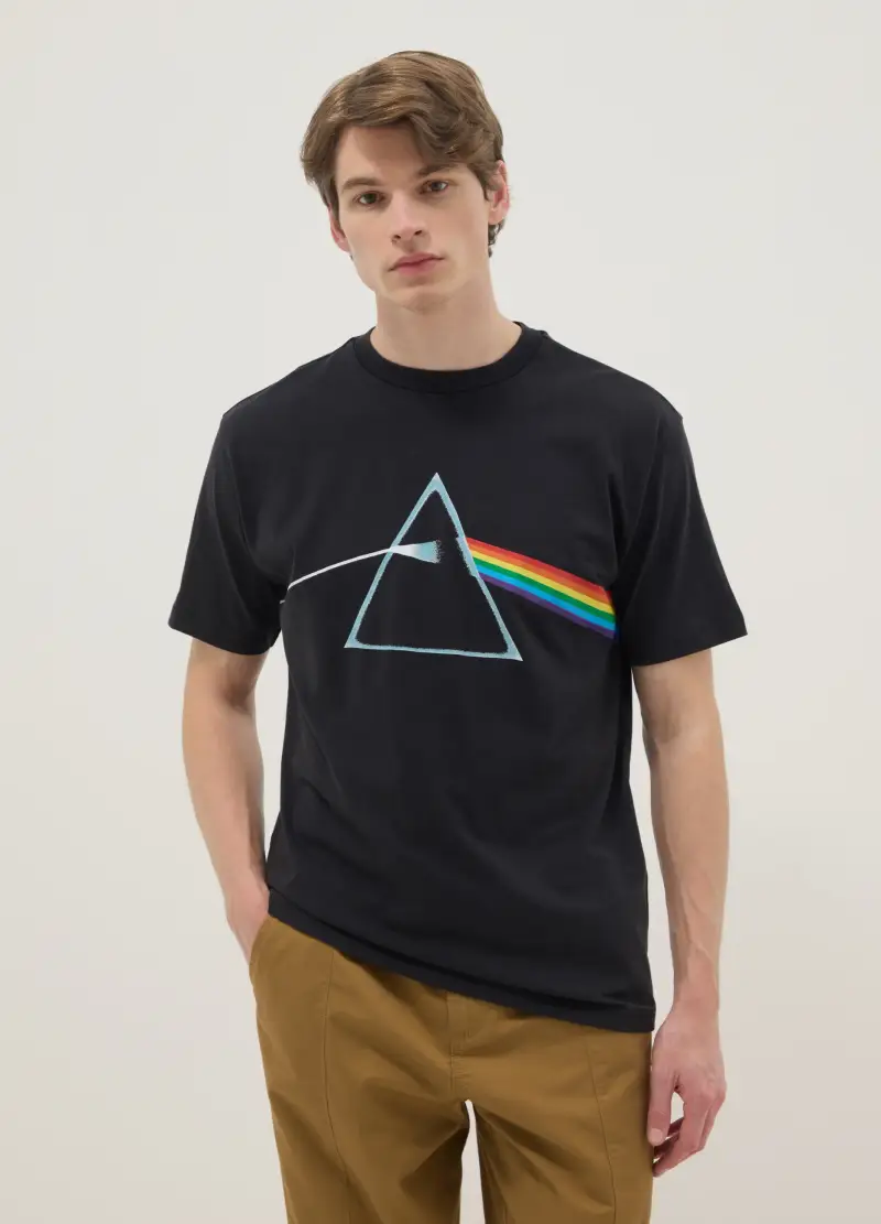 T-shirt In Puro Cotone Nero Regular Fit Con Stampa Pink Floyd, Uomo, Nero