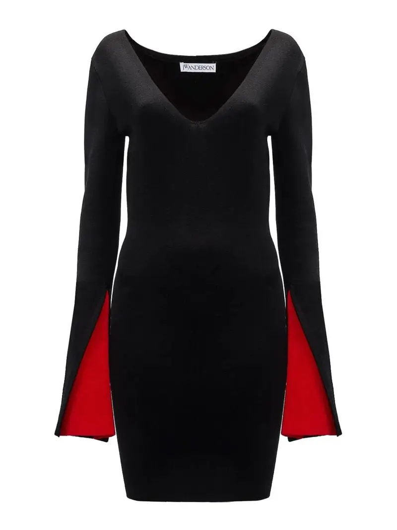 Vestito aderente con polsini a contrasto Nero