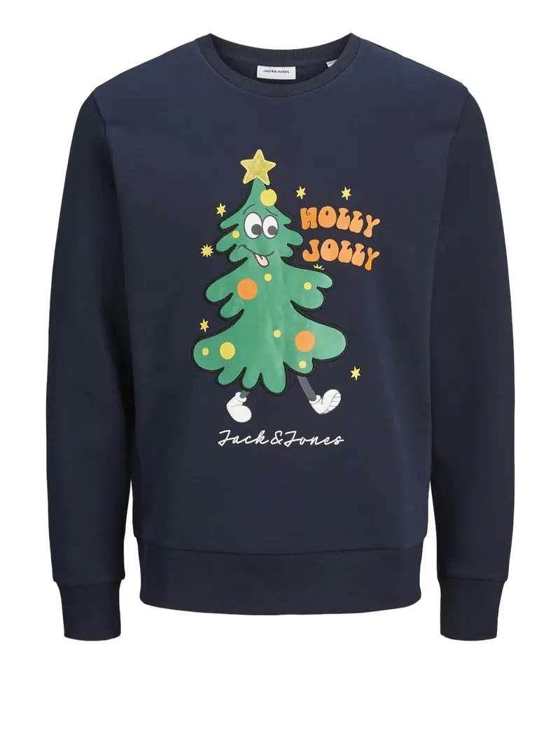 felpa jack e jones xmas jolly sweat crew da uomo - blu