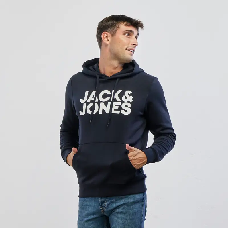 Felpa blu con cappuccio con logo e tasche canguro