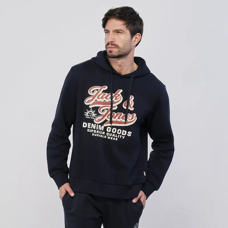 Felpa blu da uomo con cappuccio e maxi logo