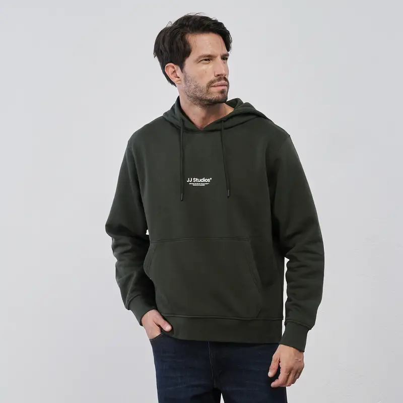 Felpa verde da uomo con logo e cappuccio