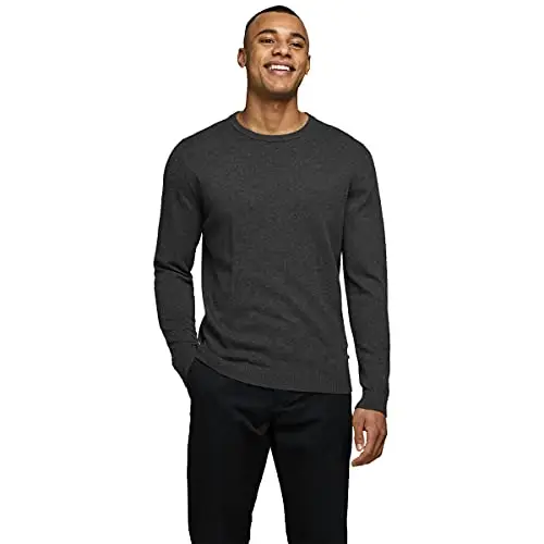 JACK & JONES Jjebasic Knit Crew Neck Noos, Felpa Uomo, Grigio (Dark Grey Melange Dark Melange), Large
