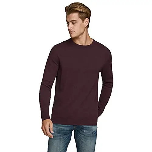 JACK & JONES Jjebasic Knit Crew Neck Noos, Felpa Uomo, Rosso (Port Royale Detail: Twisted With Black), X