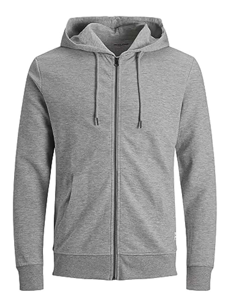 JACK & JONES Jjebasic Sweat Zip Hood Noos Felpa Sportiva con Cappuccio, Grigio (Light Grey Melange), L Uomo miniatura 3