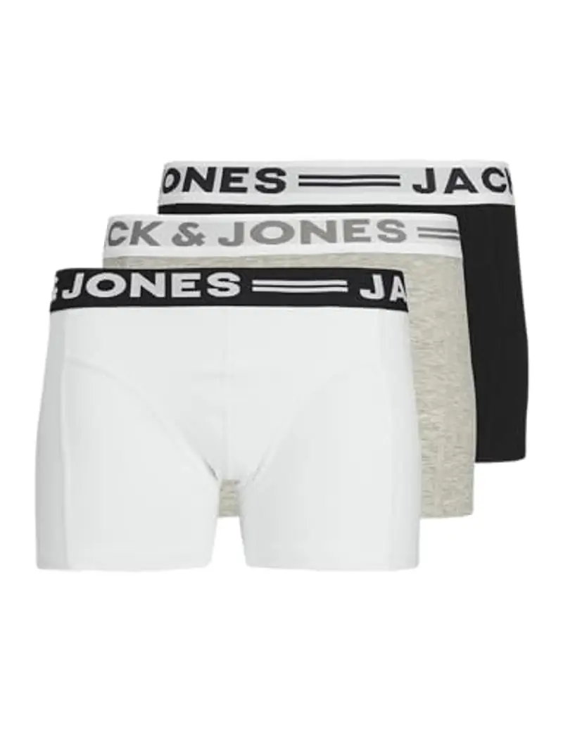 Jack & Jones Sense Trunks 3-Pack Noos Jr Pantaloncini, Grigio (Light Grey Melange Black/White), 128 (Pacco da 3) Bambini e Ragazzi
