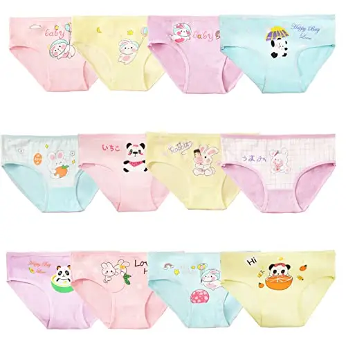 JackLoveBriefs 12 Slip in Cotone per Ragazze Intimo con Vari Motivi 2-3 Anni,Multicolore，Dimensione:S