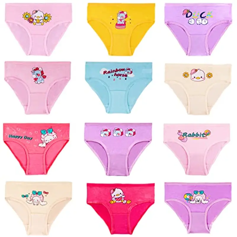 JackLoveBriefs 12 Slip in Cotone per Ragazze Intimo con Vari Motivi 2-3 Anni,Multicolore?Dimensione:S