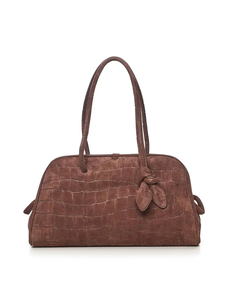 Borsa da bowling in pelle scamosciata Marrone Scuro