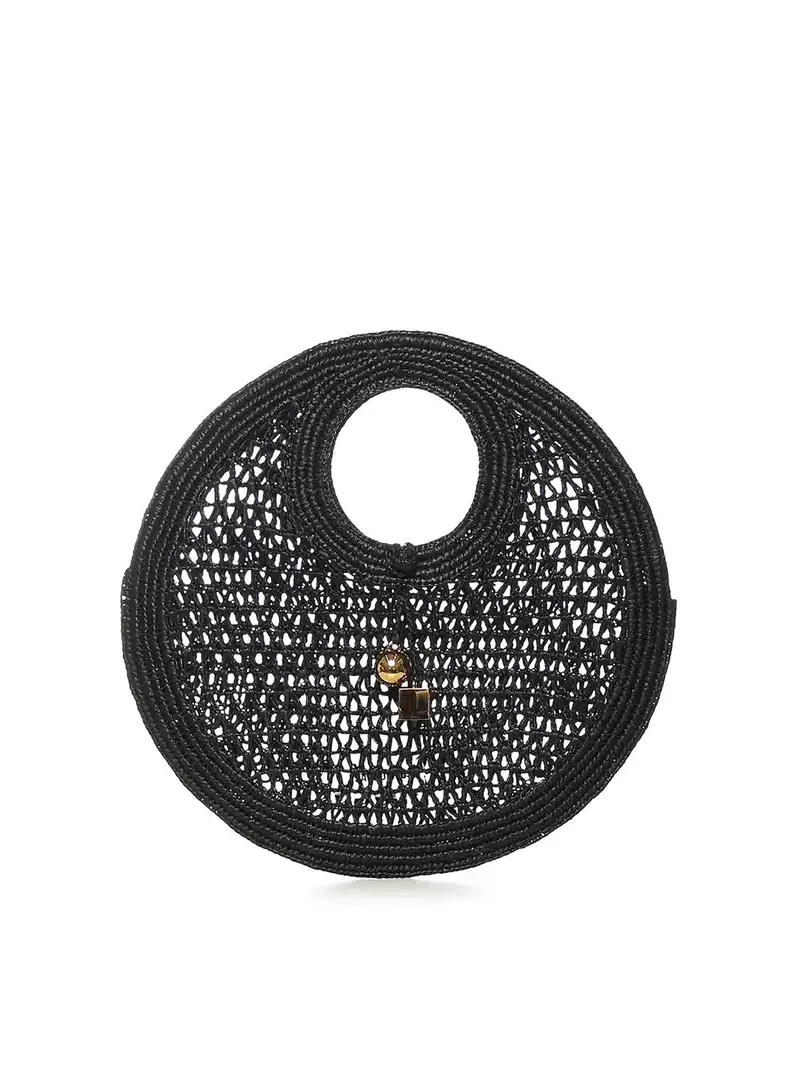 Borsa da spiaggia in rafia Le Petit Rond Nero