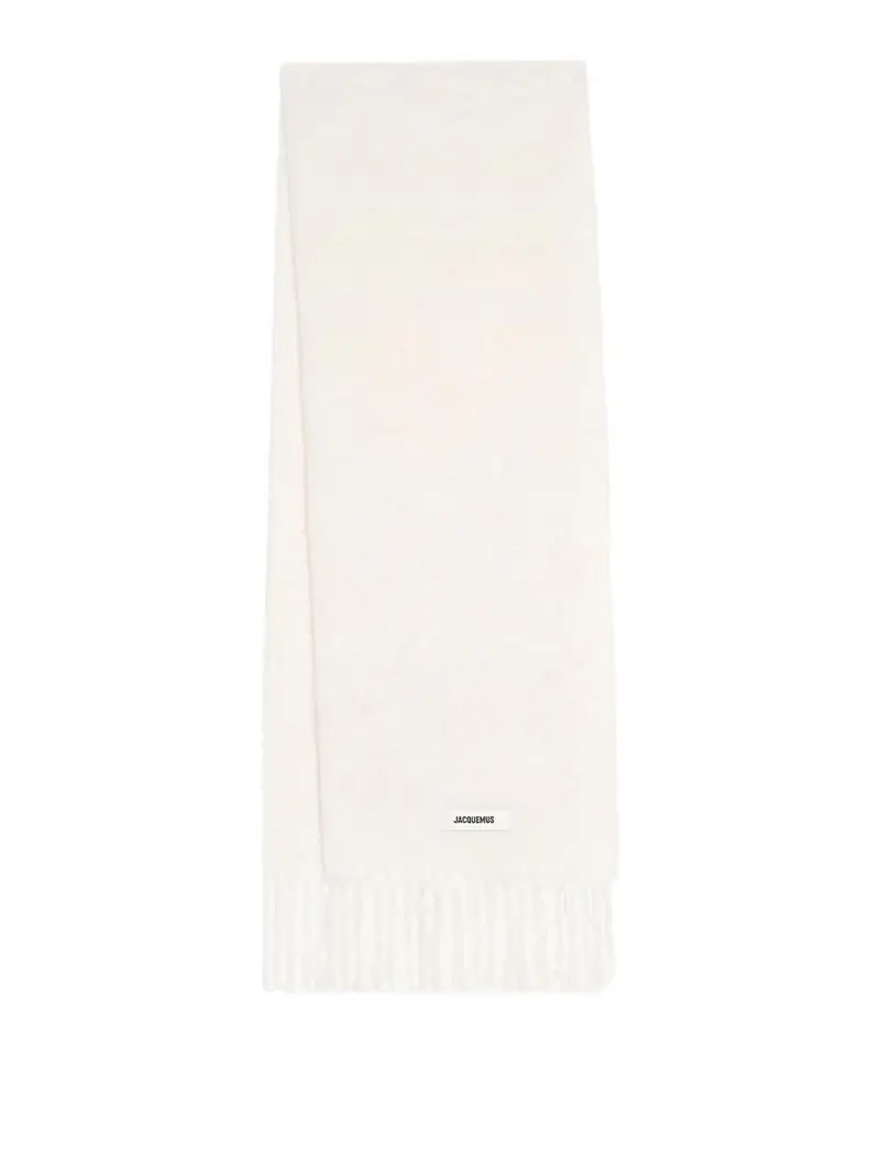 Sciarpa bianca con frange e logo Bianco
