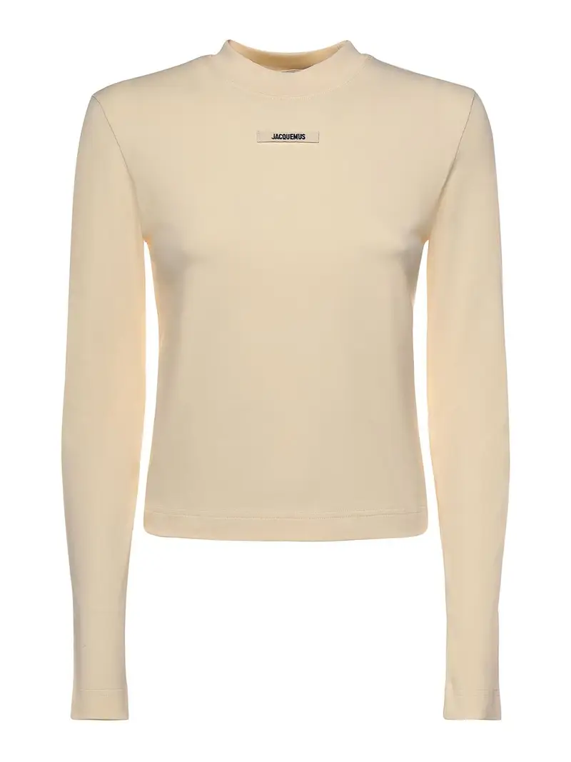 T-shirt in misto cotone con logo Beige