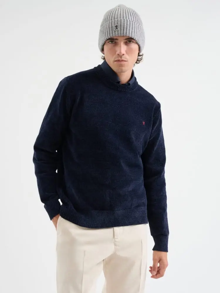 maglia in ciniglia logo ricamato blu