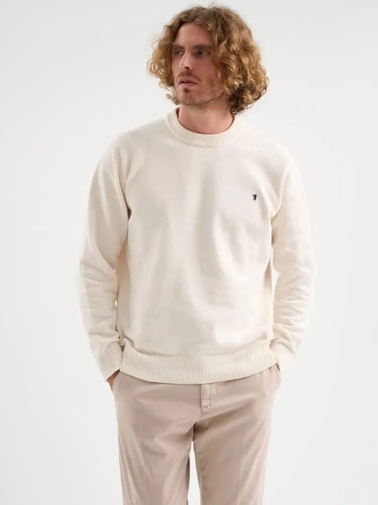 maglia in ciniglia logo ricamato panna