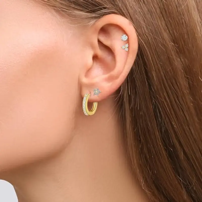 jagosen Oro Stud Hoop Orecchini Set Per Le Donne 4 Coppie Ipoallergeniche Cartilage 9ct Oro Placcato Cubic Zirconia miniatura 3