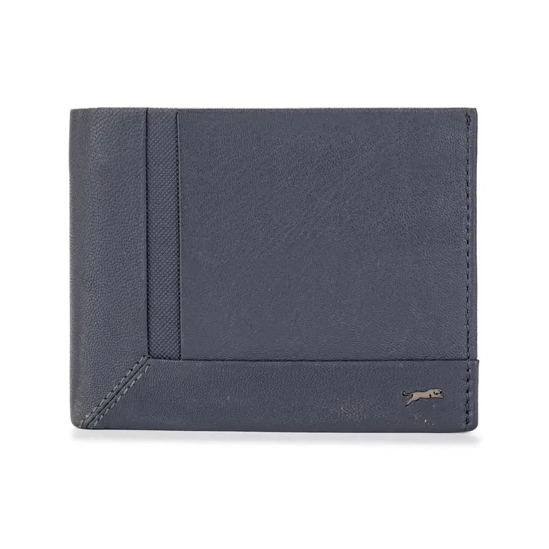 Portafoglio blu da uomo con logo e cuciture