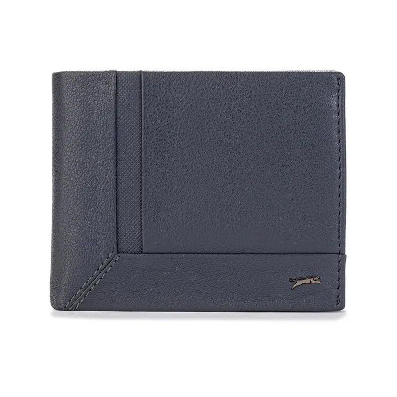 Portafoglio blu da uomo con logo e cuciture