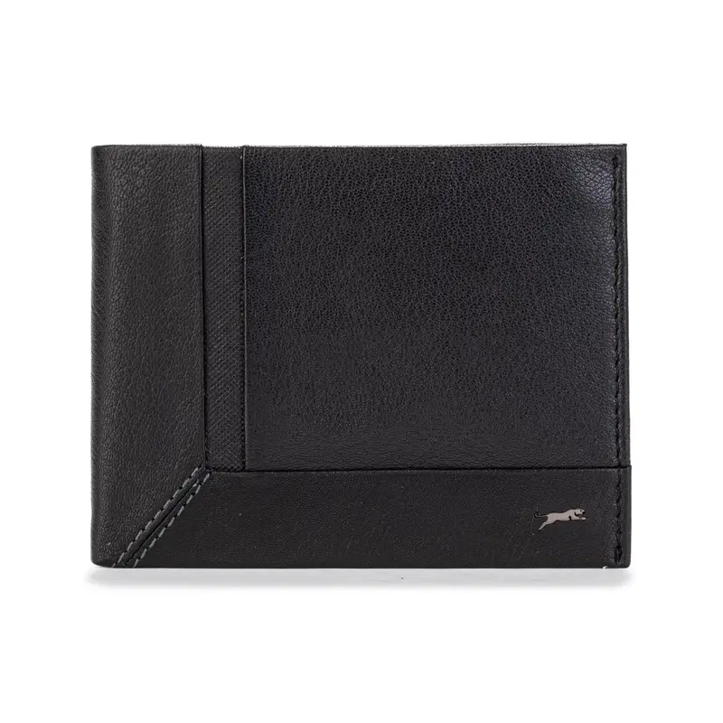 Portafoglio nero da uomo con logo e cuciture