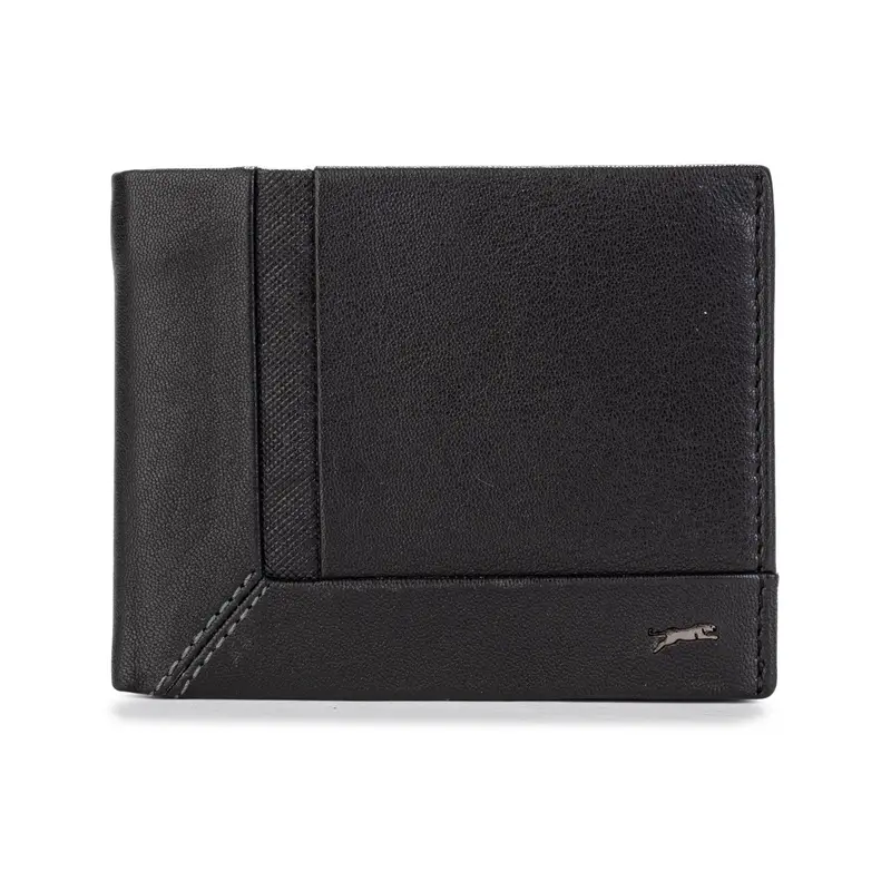 Portafoglio nero da uomo con logo e cuciture