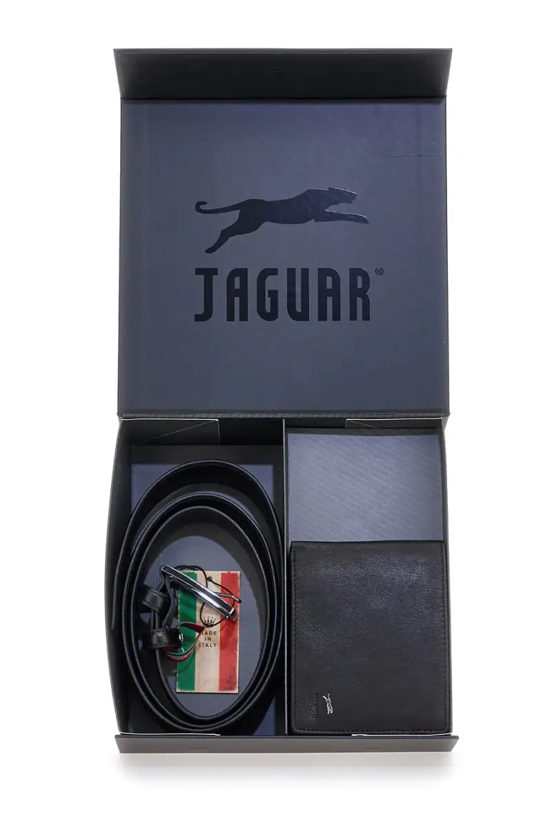 Set Cofanetto cintura e portafoglio nero in vera pelle Jaguar PR001-1 [NERO] miniatura 2