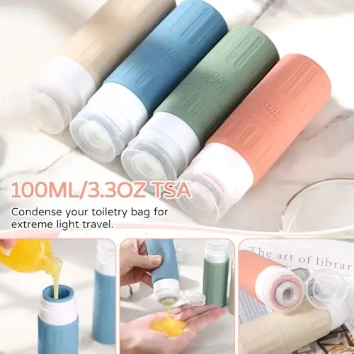 JAMATA Set da Viaggio 16pz in Silicone 100ml, Flaconi Ricaricabili Senza BPA per Shampoo, Lozione e Gel Doccia, Kit miniatura 2