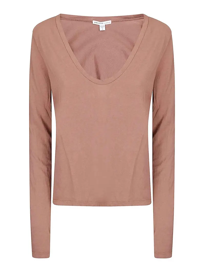 T-shirt L/S a V profonda Rosa Chiaro
