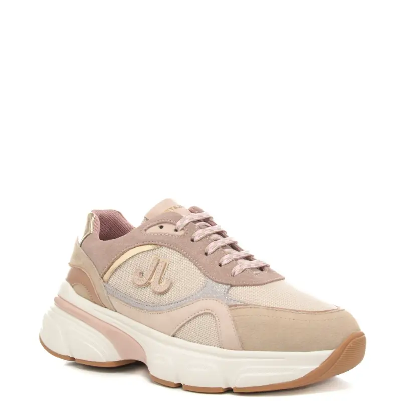 sneakers da donna con inserti a contrasto e logo monogram beige miniatura 2