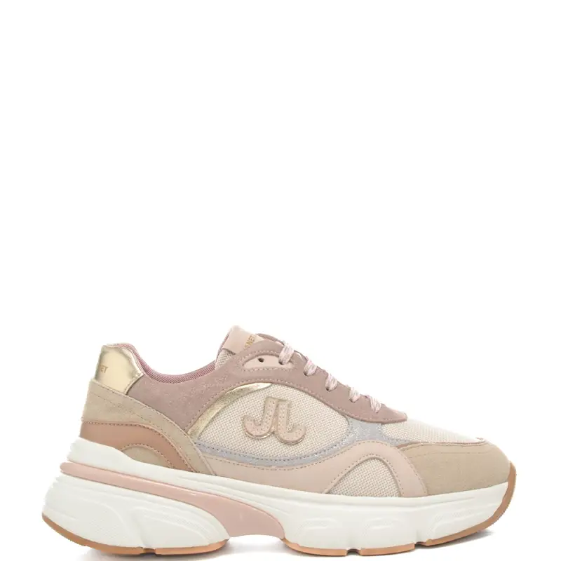sneakers da donna con inserti a contrasto e logo monogram beige