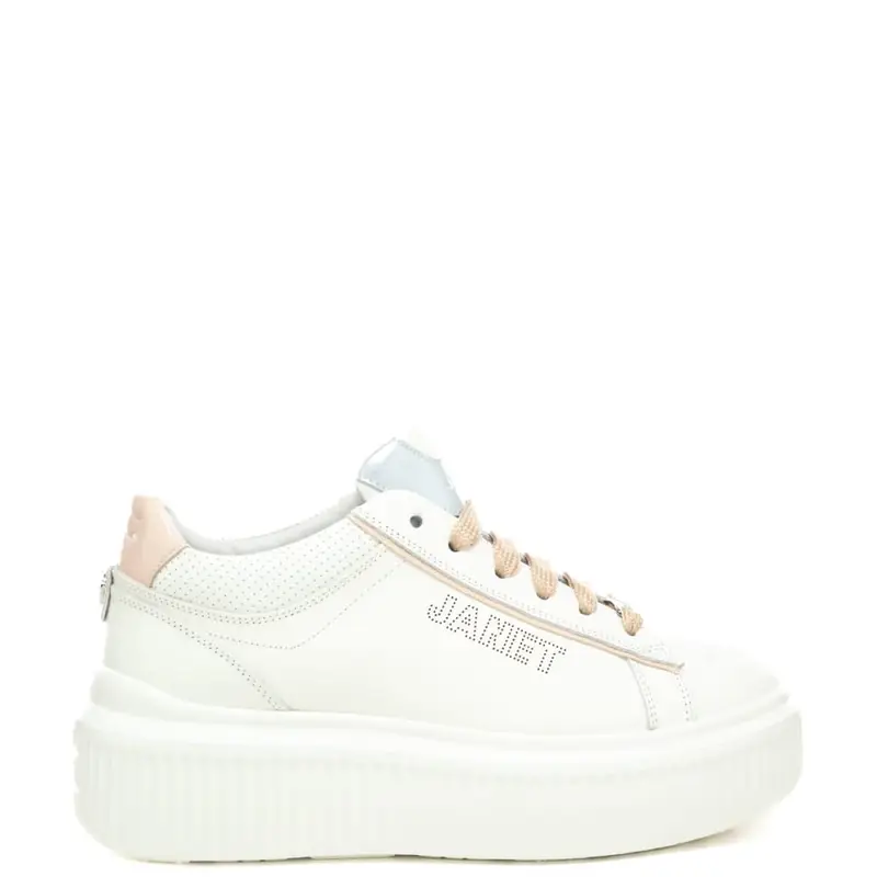 sneakers da donna in pelle con inserti a contrasto e logo lettering puntinato bianco rosa