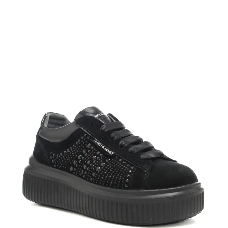 sneakers da donna in suede con borchie e strass sulla parte esterna nere miniatura 2