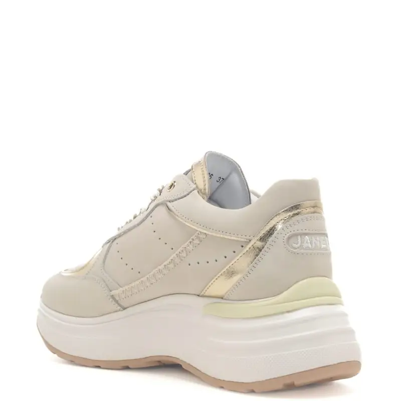 Janet E Janet sneakers da donna in vera pelle con suola alta e inserti con cuciture beige oro miniatura 3