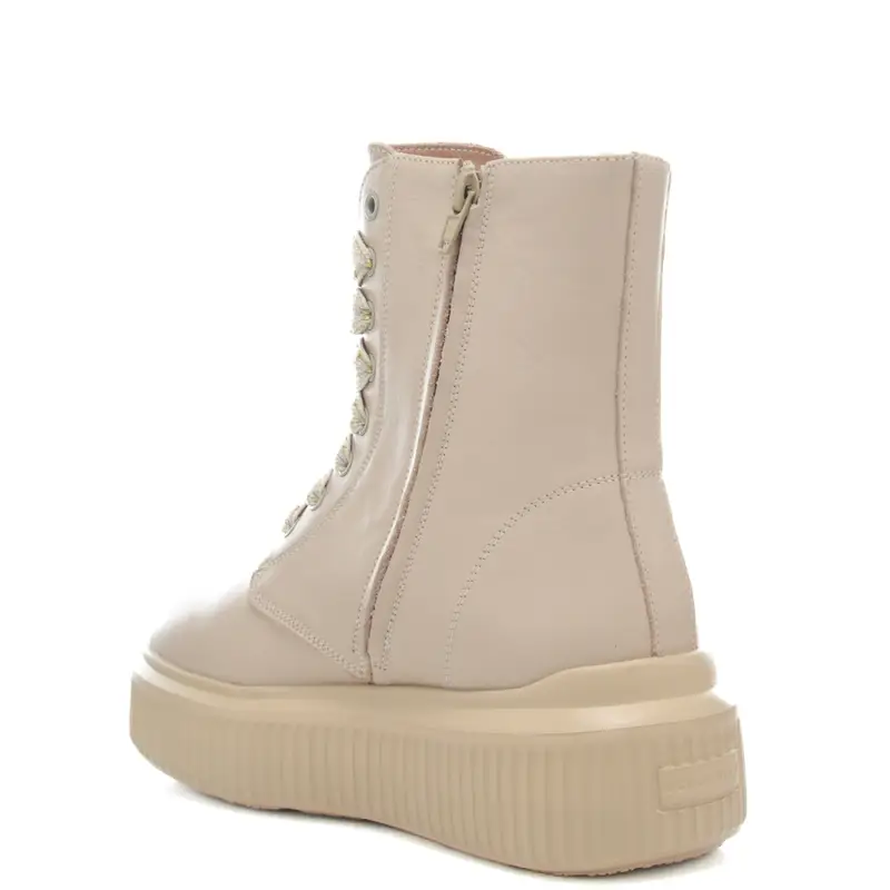 stivaletti stringati da donna con logo monogram impresso sulla parte alta beige miniatura 3